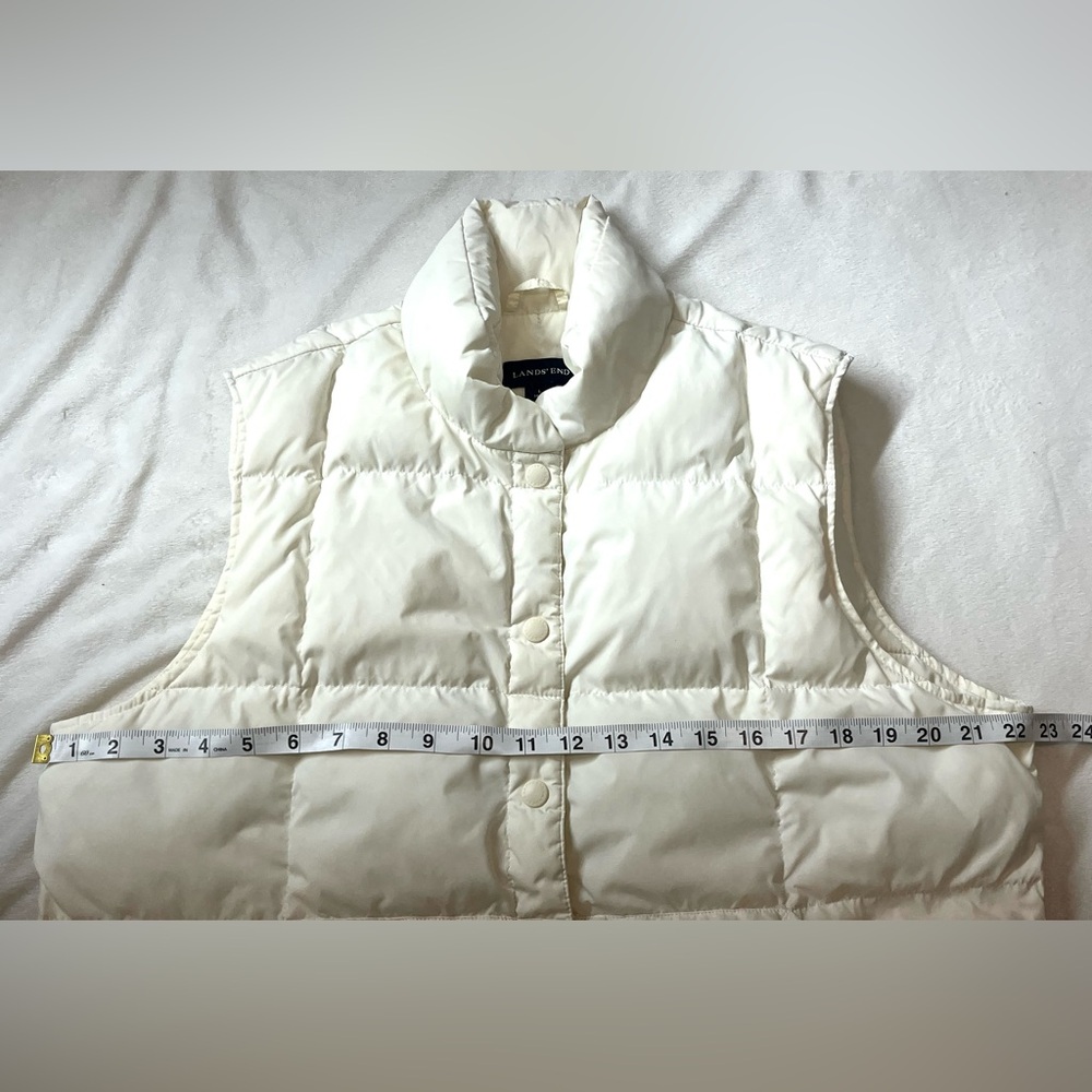 Lands' End Off-White Women’s Ivory Button Up Puffer Vest w Pockets Size L 14-16 - Picture 6 of 14